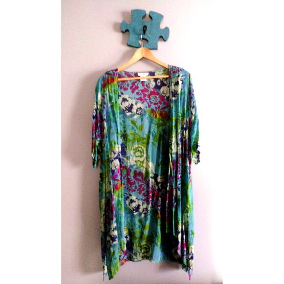 Ulla Popken multicolor long duster cottagecore floralcore top One Size - Picture 2 of 12